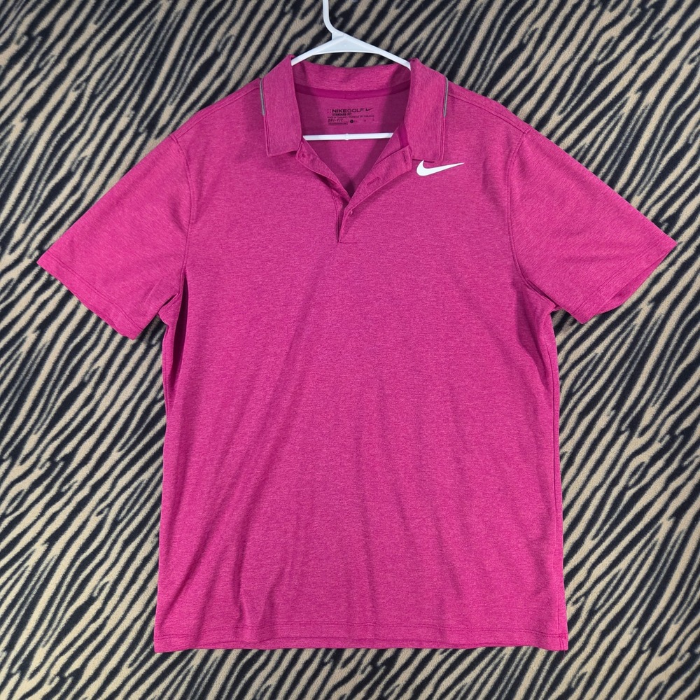 Y2K Nike Golf Dri-FIT Polo Shirt Mens Large Pink Heathered Short Sleeve Swoosh